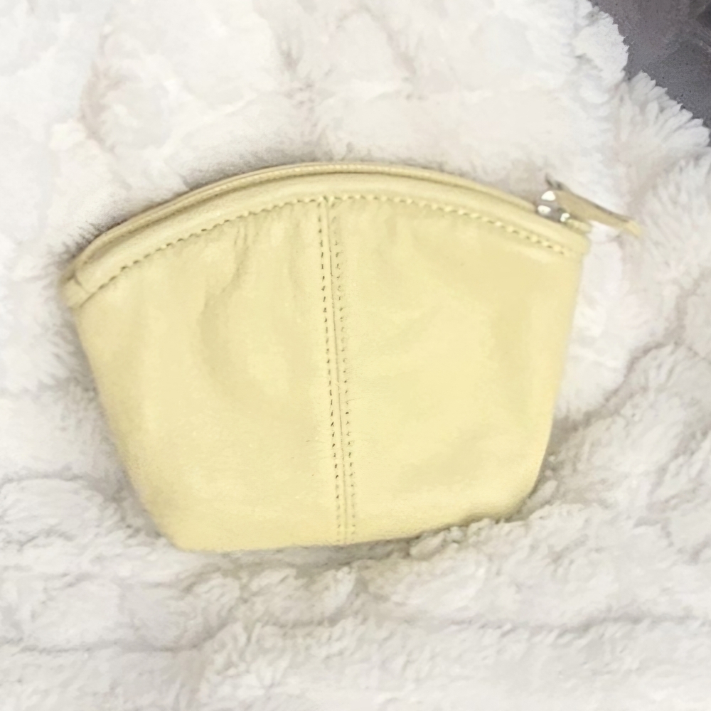 Osgoode Marley Pale Yellow Zippered Pouch  Flocked Velvet Lining Pebbled Leather